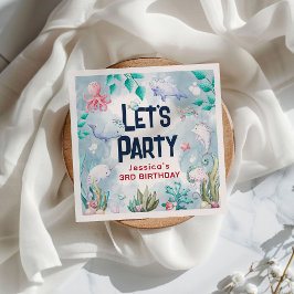 海の誕生日パーティーの下にかわいいキッズウォーター色 スタンダードカクテルナプキン