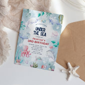 海の誕生日パーティーの下にかわいいキッズウォーター色 招待状