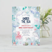 海の誕生日パーティーの下にかわいいキッズウォーター色 招待状 (スタンド正面)