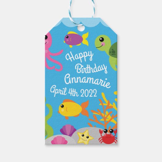 海の誕生日パーティーの下に感謝のギフトラベル ギフトタグ (正面)