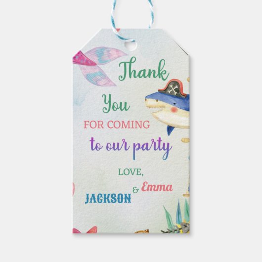海の誕生日パーティーの下に感謝ラベル ギフトタグ (正面)