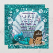 海の誕生日パーティーの下のエスニック人魚 招待状 (正面/裏面)
