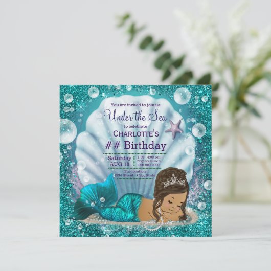 海の誕生日パーティーの下のエスニック人魚 招待状 (スタンド正面)