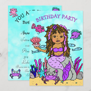 海の誕生日パーティーの下のエスニック人魚 招待状