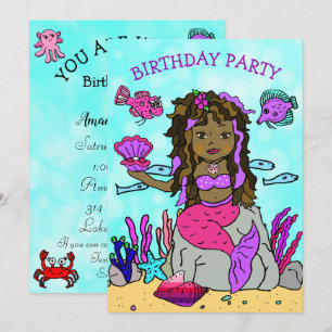 海の誕生日パーティーの下のエスニック人魚 招待状