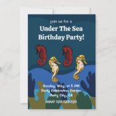 海の誕生日パーティーの下のシーホース珊瑚 招待状 (正面)