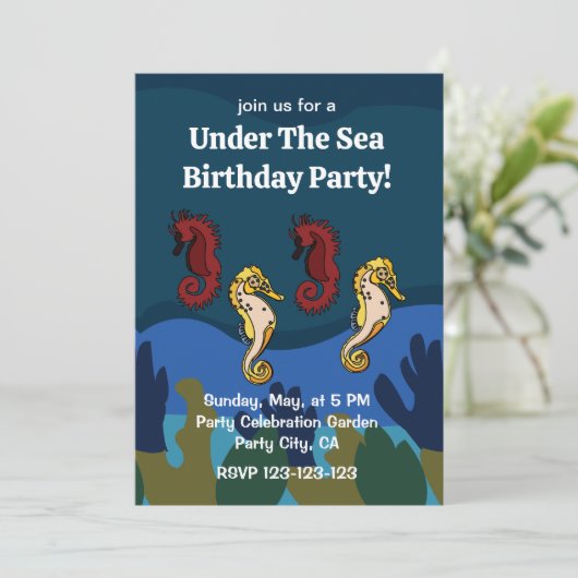 海の誕生日パーティーの下のシーホース珊瑚 招待状 (スタンド正面)