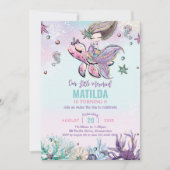 海の誕生日パーティーの下のブルネットマーメイド 招待状 (正面)