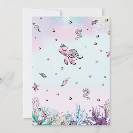 海の誕生日パーティーの下のブルネットマーメイド 招待状 (裏面)