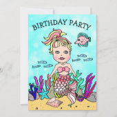 海の誕生日パーティーの下のブロンド・マーメイド 招待状 (正面)