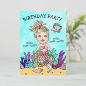 海の誕生日パーティーの下のブロンド・マーメイド 招待状 (スタンド正面)