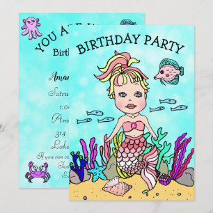 海の誕生日パーティーの下のブロンド・マーメイド 招待状