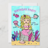 海の誕生日パーティーの下のブロンド・マーメイド 招待状 (正面)