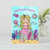 海の誕生日パーティーの下のブロンド・マーメイド 招待状 (スタンド正面)
