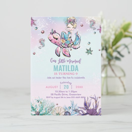 海の誕生日パーティーの下のブロンド・マーメイド 招待状 (スタンド正面)