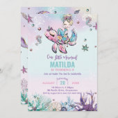 海の誕生日パーティーの下のブロンド・マーメイド 招待状 (正面/裏面)