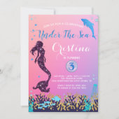 海の誕生日パーティーの下のマーメイド&ドルフィン 招待状 (正面)