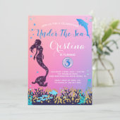 海の誕生日パーティーの下のマーメイド&ドルフィン 招待状 (スタンド正面)