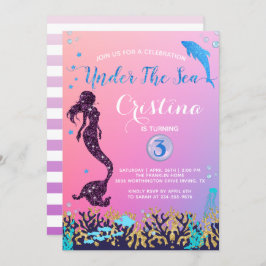 海の誕生日パーティーの下のマーメイド&ドルフィン 招待状