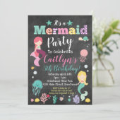 海の誕生日パーティーの下のマーメイド – Chalkboard 招待状 (スタンド正面)