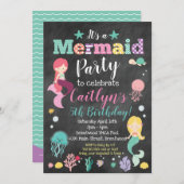 海の誕生日パーティーの下のマーメイド – Chalkboard 招待状 (正面/裏面)