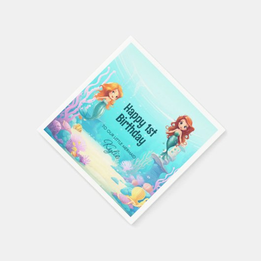 海の誕生日パーティーの下のリトル人魚 スタンダードカクテルナプキン (角)