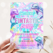 海の誕生日パーティーの下のレインボードルフィン 招待状