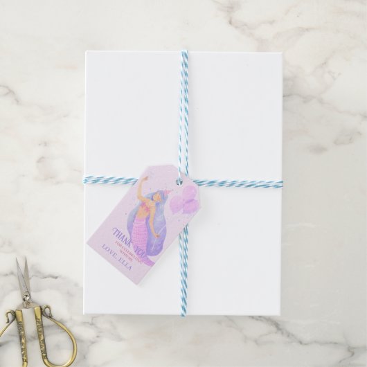 海の誕生日パーティーの下の人魚ありがとう ギフトタグ (より糸付き)