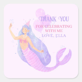 海の誕生日パーティーの下の人魚ありがとう スクエアシール