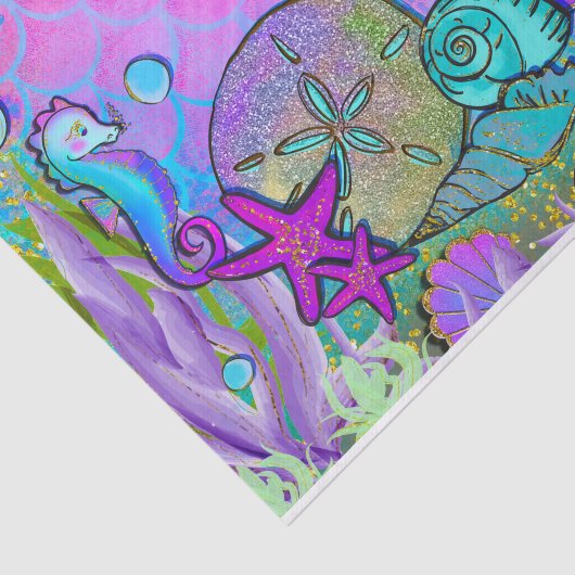 海の誕生日パーティーの下の人魚と海の貝殻 薄葉紙 (詳細)