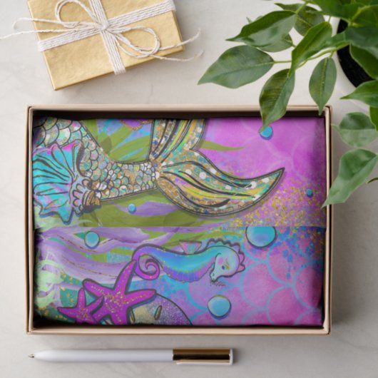 海の誕生日パーティーの下の人魚と海の貝殻 薄葉紙 (ギフト)