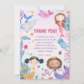 海の誕生日パーティーの下の人魚の女の子 サンキューカード (正面)