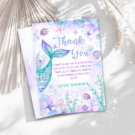 海の誕生日パーティーの下の人魚の尾 サンキューカード