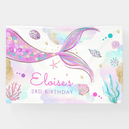 海の誕生日パーティーの下の人魚の歓迎 横断幕 (横)