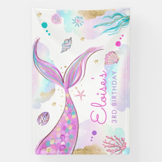 海の誕生日パーティーの下の人魚の歓迎 横断幕 (縦)