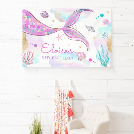 海の誕生日パーティーの下の人魚の歓迎 横断幕 (インサイチュ)