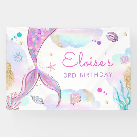 海の誕生日パーティーの下の人魚の歓迎 横断幕 (横)