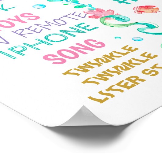 海の誕生日パーティーの下の人魚の署名ポスター ポスター (角)