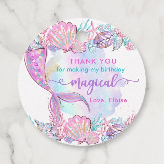 海の誕生日パーティーの下の人魚マジカル フェイバータグ (裏面)