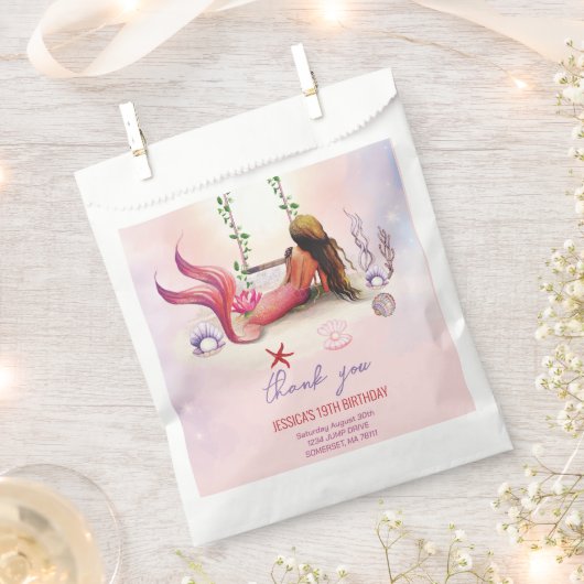 海の誕生日パーティーの下の人魚 フェイバーバッグ (クリップ留めされた状態)