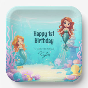 海の誕生日パーティーの下の人魚 ペーパープレート
