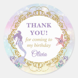 海の誕生日パーティーの下の人魚 ラウンドシール