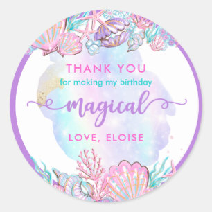 海の誕生日パーティーの下の人魚 ラウンドシール