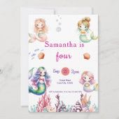 海の誕生日パーティーの下の人魚 招待状 (正面)