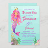 海の誕生日パーティーの下の人魚 招待状 (正面/裏面)