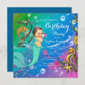 海の誕生日パーティーの下の人魚 招待状 (正面/裏面)