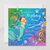 海の誕生日パーティーの下の人魚 招待状 (正面)