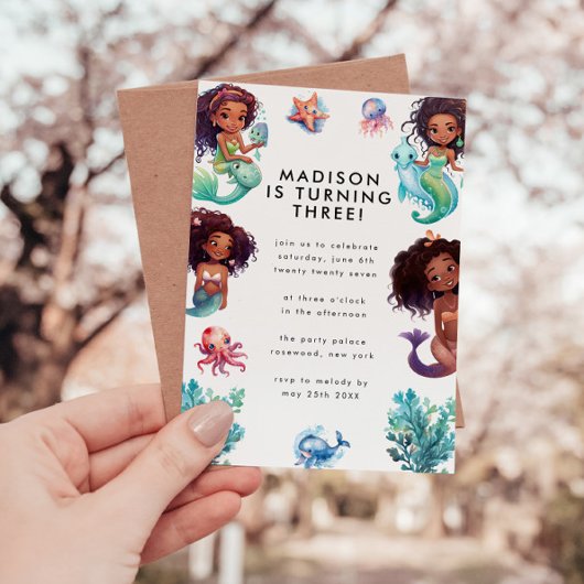 海の誕生日パーティーの下の人魚 招待状