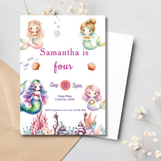 海の誕生日パーティーの下の人魚 招待状