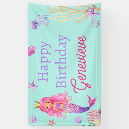 海の誕生日パーティーの下の人魚 横断幕 (縦)